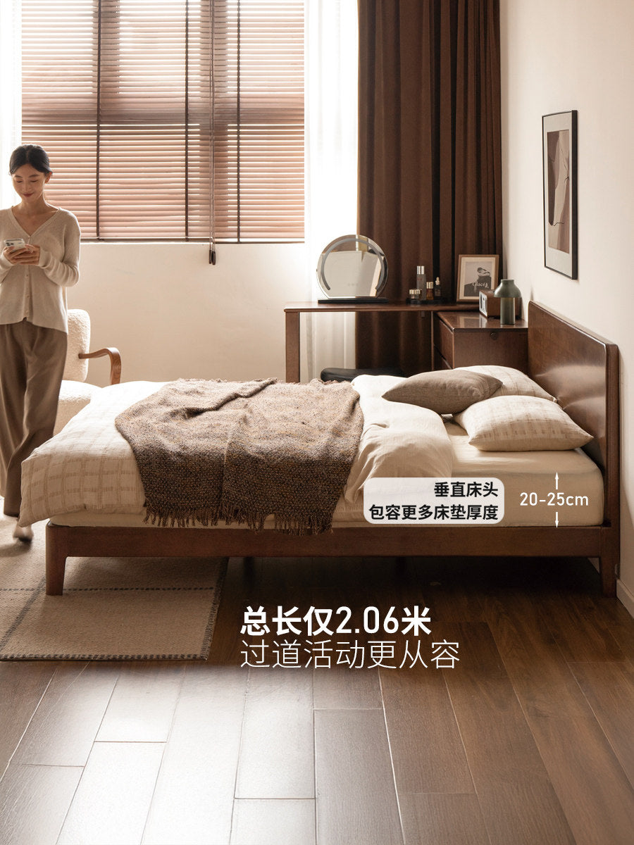 实木床现代简约大板床卧室小户型齐边床胡桃色双人床